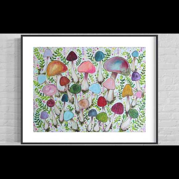 Retro Mushroom Garden Giclée Fine Art Print of Original Oil Painting Boho Decor - Picture 12 of 12